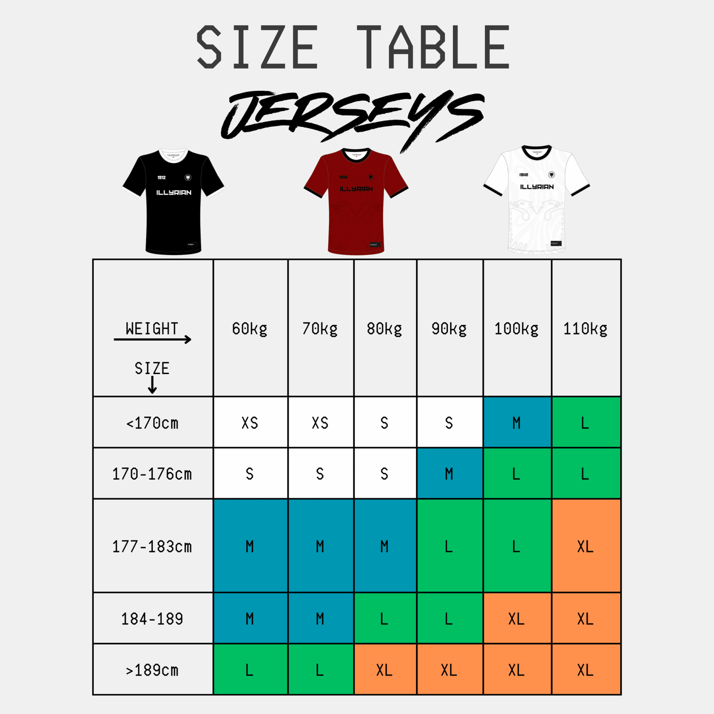 Albania Albanien Jersey Trikot size chart